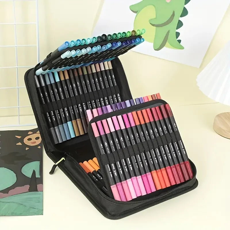 120pcs Double Ended Marker Pens with Cloth Bag, Fine & Brush Tip, Easter Basket Gift, Suitable for Artist, Students and Adult